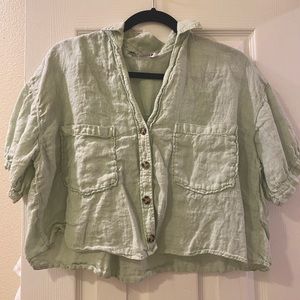 Zara cropped pale green button down shirt.